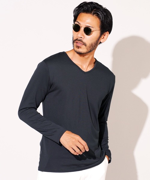 roshell（ロシェル）の「ストレッチVネック無地長袖Tシャツ（Tシャツ/カットソー・メンズ・ホワイト/チャコールグレー/ブラック/ネイビー・SMALL/MEDIUM/LARGE/X-LARGE/XX-LARGE）」の3枚目の写真