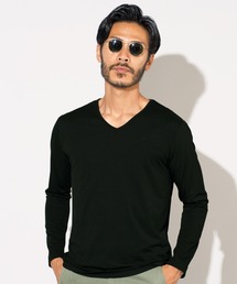 ストレッチVネック無地長袖Tシャツ