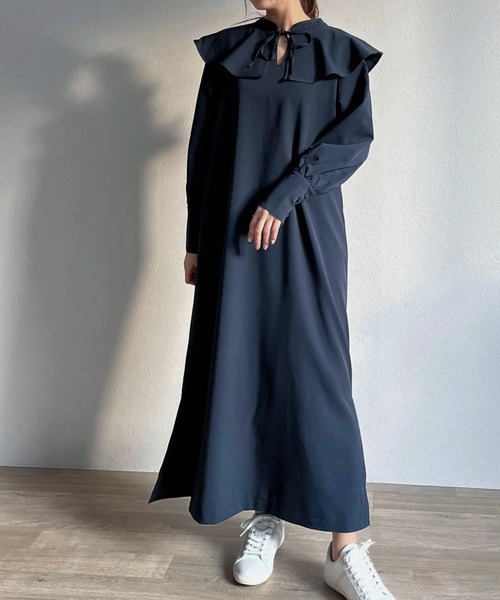 -Myme- Heart be to.(マイミーハートビート)の「ruffled collar 2way one-piece / ラッフルカラー2wayワンピース(ワンピース・レディース・ネイビー/アイボリー・FREE)」の1枚目の写真