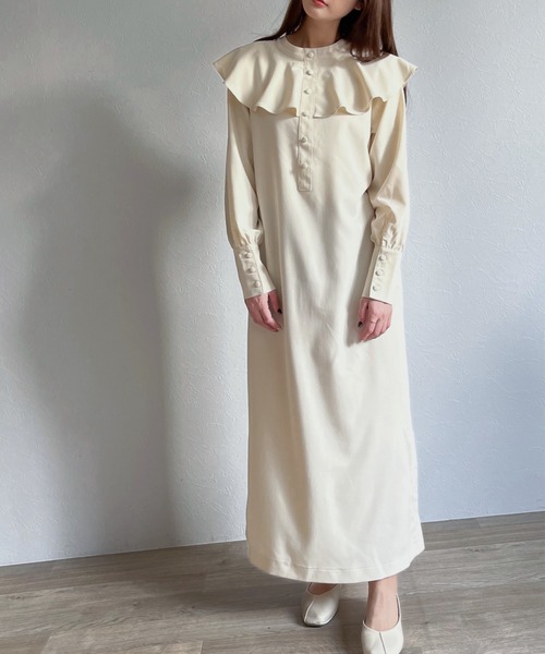 -Myme- Heart be to.(マイミーハートビート)の「ruffled collar 2way one-piece / ラッフルカラー2wayワンピース(ワンピース・レディース・ネイビー/アイボリー・FREE)」の2枚目の写真