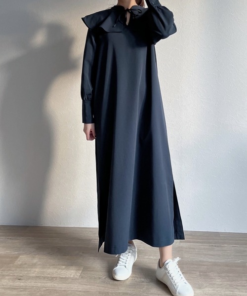 -Myme- Heart be to.(マイミーハートビート)の「ruffled collar 2way one-piece / ラッフルカラー2wayワンピース(ワンピース・レディース・ネイビー/アイボリー・FREE)」の6枚目の写真