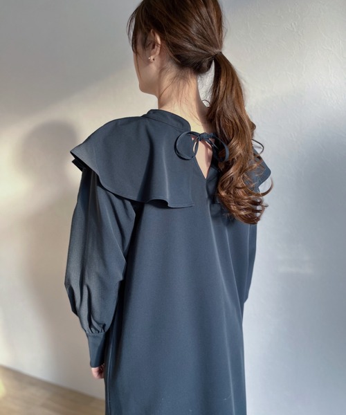 -Myme- Heart be to.(マイミーハートビート)の「ruffled collar 2way one-piece / ラッフルカラー2wayワンピース(ワンピース・レディース・ネイビー/アイボリー・FREE)」の8枚目の写真