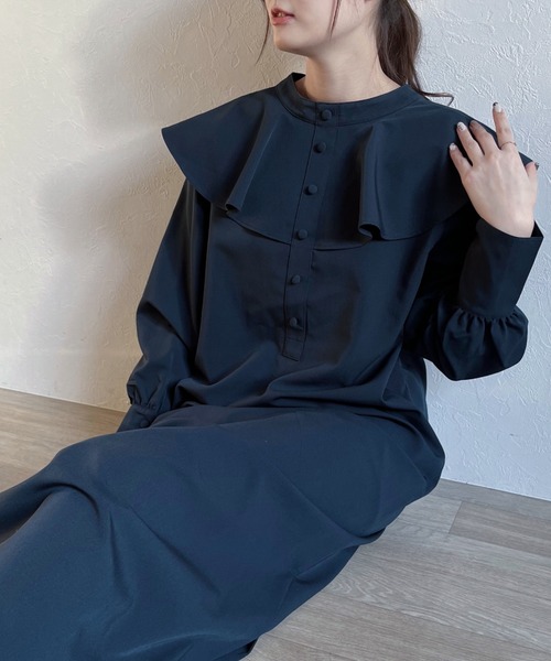 -Myme- Heart be to.(マイミーハートビート)の「ruffled collar 2way one-piece / ラッフルカラー2wayワンピース(ワンピース・レディース・ネイビー/アイボリー・FREE)」の9枚目の写真