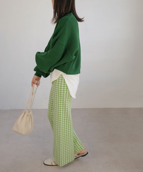 ＡＮＤＪ（アンドジェイ）の「ボリューム袖ショートニットカーディガン（カーディガン/ボレロ・レディース・グリーン/ブルー/イエロー/オフホワイト・M）」の6枚目の写真