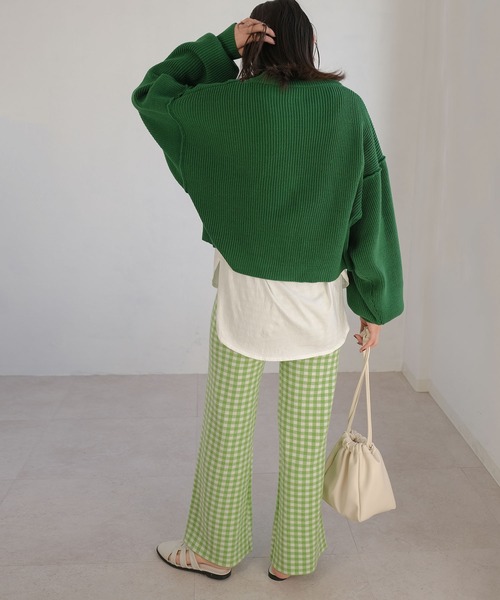 ＡＮＤＪ（アンドジェイ）の「ボリューム袖ショートニットカーディガン（カーディガン/ボレロ・レディース・グリーン/ブルー/イエロー/オフホワイト・M）」の7枚目の写真