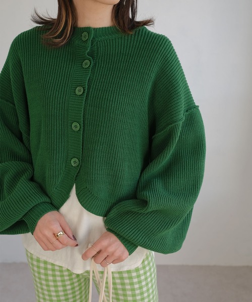 ＡＮＤＪ（アンドジェイ）の「ボリューム袖ショートニットカーディガン（カーディガン/ボレロ・レディース・グリーン/ブルー/イエロー/オフホワイト・M）」の8枚目の写真