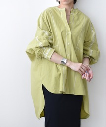 トリミング刺繍ドルマンシャツ