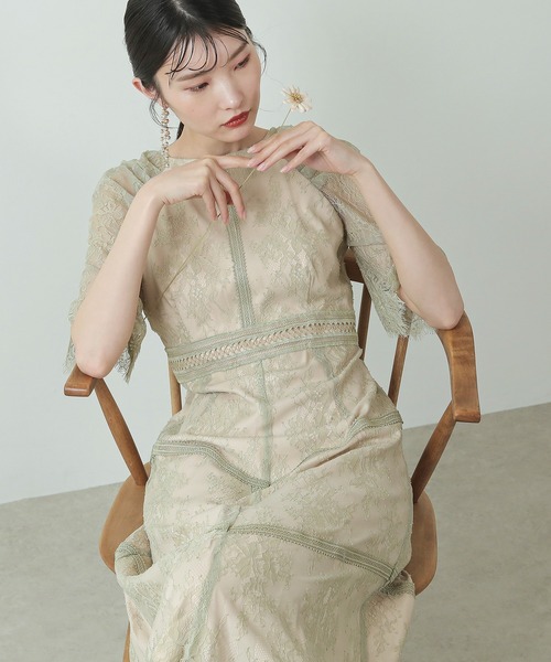 Kana（カナ）の「ショルダーギャザーラッセルレース ワンピース パーティー ドレス 結婚式 お呼ばれ オケージョン（ドレス・レディース・グリーン系その他/ブラック/パープル系その他/モカ・M/L/S）」の18枚目の写真