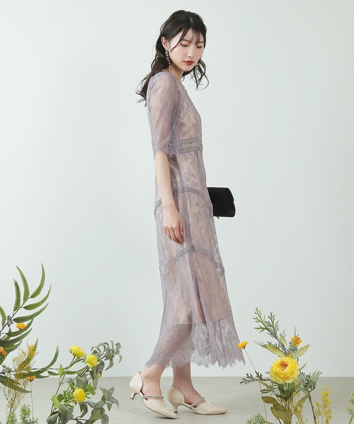 Kana（カナ）の「ショルダーギャザーラッセルレース ワンピース パーティー ドレス 結婚式 お呼ばれ オケージョン（ドレス・レディース・グリーン系その他/ブラック/パープル系その他/モカ・M/L/S）」の12枚目の写真