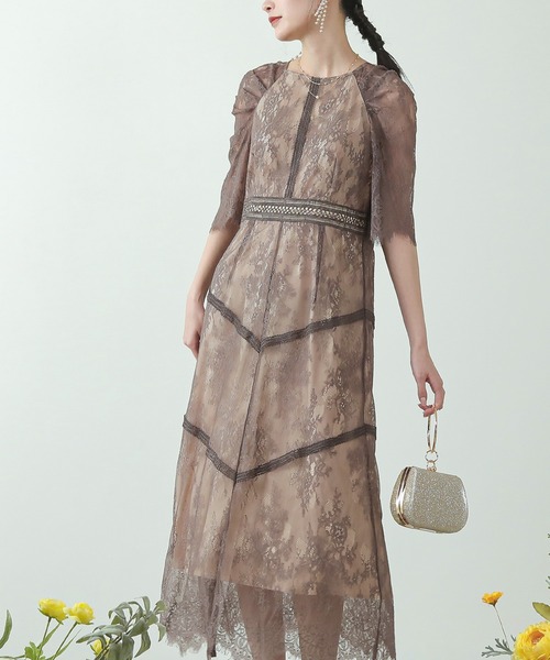 Kana（カナ）の「ショルダーギャザーラッセルレース ワンピース パーティー ドレス 結婚式 お呼ばれ オケージョン（ドレス・レディース・グリーン系その他/ブラック/パープル系その他/モカ・M/L/S）」の11枚目の写真