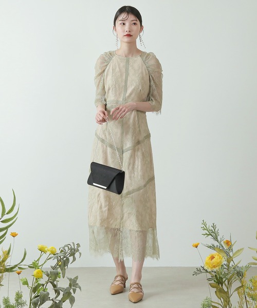 Kana（カナ）の「ショルダーギャザーラッセルレース ワンピース パーティー ドレス 結婚式 お呼ばれ オケージョン（ドレス・レディース・グリーン系その他/ブラック/パープル系その他/モカ・M/L/S）」の15枚目の写真