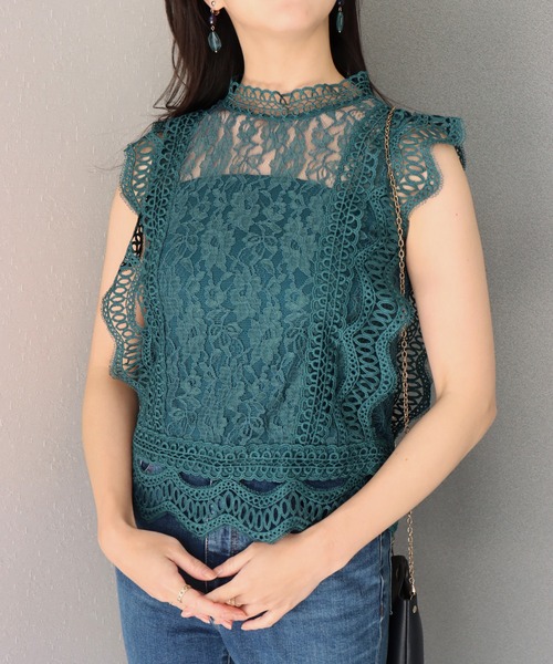 libelle more(リベル モア)の「ノースリーブレースブラウス(シャツ/ブラウス・レディース・ブラック/ラベンダー/ライトブルー/オフホワイト/グリーン・M/L)」の4枚目の写真