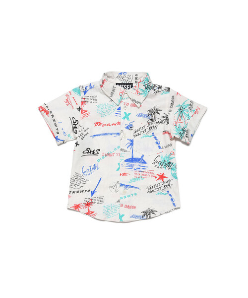 DIESEL(ディーゼル)の「DIESEL KID ベビー シャツ 半袖 総柄(シャツ/ブラウス・キッズ・ホワイト・12M/18M/36M/24M)」の1枚目の写真