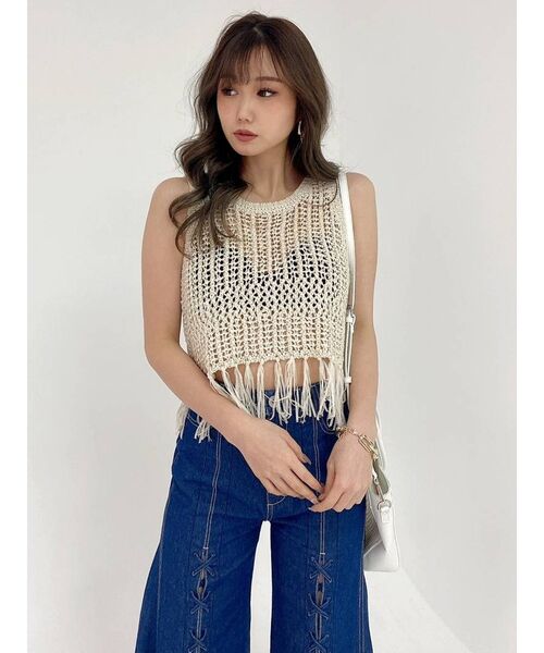 GYDA（ジェイダ）の「テープヤーンニットトップス（ニット/セーター・レディース・ベージュ/ライトグリーン/アイボリー・FREE）」の16枚目の写真