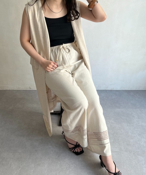 prose verse（プロズヴェール）の「麻レーヨン裾レースイージーパンツ（その他パンツ・レディース・ブラック/ブラウン/ベージュ/カーキ・MEDIUM/LARGE）」の3枚目の写真