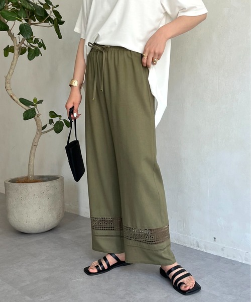 prose verse（プロズヴェール）の「麻レーヨン裾レースイージーパンツ（その他パンツ・レディース・ブラック/ブラウン/ベージュ/カーキ・MEDIUM/LARGE）」の4枚目の写真