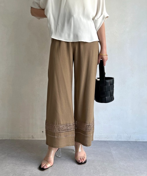 prose verse（プロズヴェール）の「麻レーヨン裾レースイージーパンツ（その他パンツ・レディース・ブラック/ブラウン/ベージュ/カーキ・MEDIUM/LARGE）」の6枚目の写真