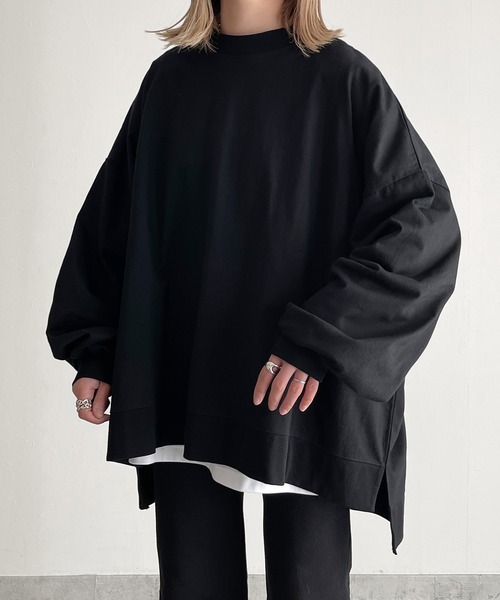 y/m by MIHO（イムバイミホ）の「サイドスリットビッグロンT（Tシャツ/カットソー・レディース・ホワイト/ブラック・FREE）」の2枚目の写真