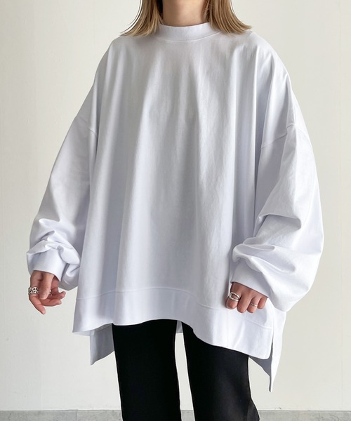 y/m by MIHO（イムバイミホ）の「サイドスリットビッグロンT（Tシャツ/カットソー・レディース・ホワイト/ブラック・FREE）」の4枚目の写真