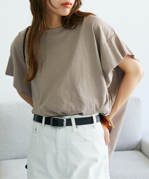 ECRIRE（エクリール）の「バックドレープオーバーサイズコットンTシャツ（Tシャツ/カットソー・レディース・ダークブラウン/オフホワイト/モカ・フリー）」の3枚目の写真