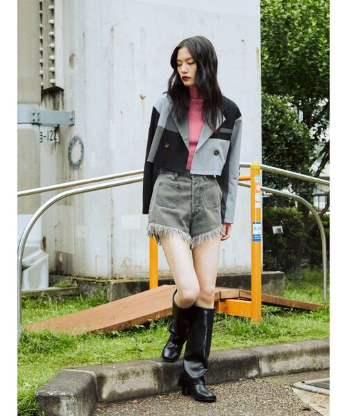 jouetie（ジュエティ）の「パッチワークショートジャケット【セットアップ対応】（その他アウター・レディース・ブラック/ベージュ/グレー/レッド・MEDIUM）」の12枚目の写真