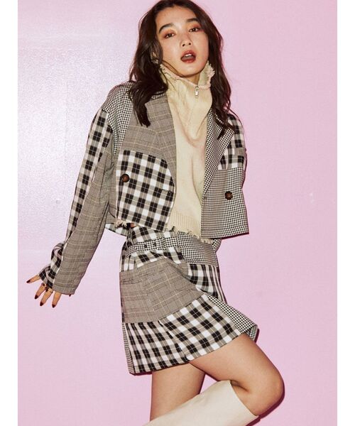 jouetie（ジュエティ）の「パッチワークショートジャケット【セットアップ対応】（その他アウター・レディース・ブラック/ベージュ/グレー/レッド・MEDIUM）」の15枚目の写真