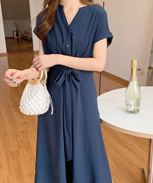 セール ウエストリボンキーネックシャツワンピース シャツワンピース Grandeir グランディール のファッション通販 Zozotown