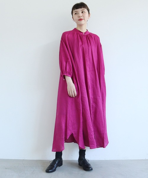 アトリエドゥサボン シャツワンピ リボン レッド ピンク | Shop
