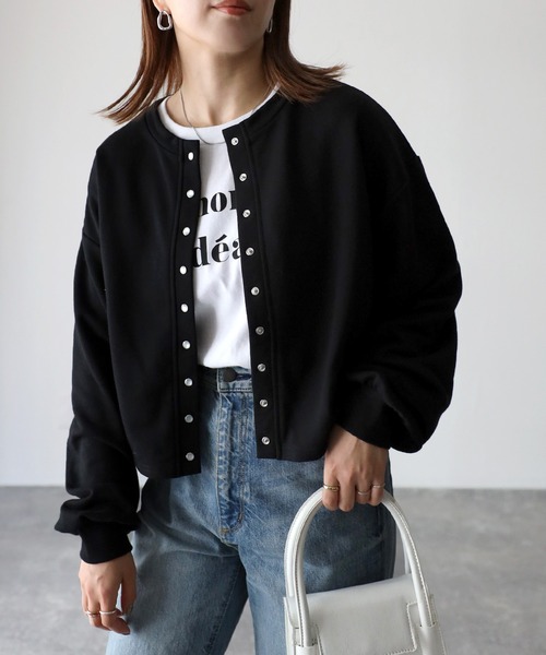 Riberry（リベリー）の「前後2WAY スナップボタンカーディガン（カーディガン/ボレロ・レディース・アイボリー/グリーン/ベージュ/ブラック/オートミール/ネイビー/チャコールグレー・FREE）」の3枚目の写真