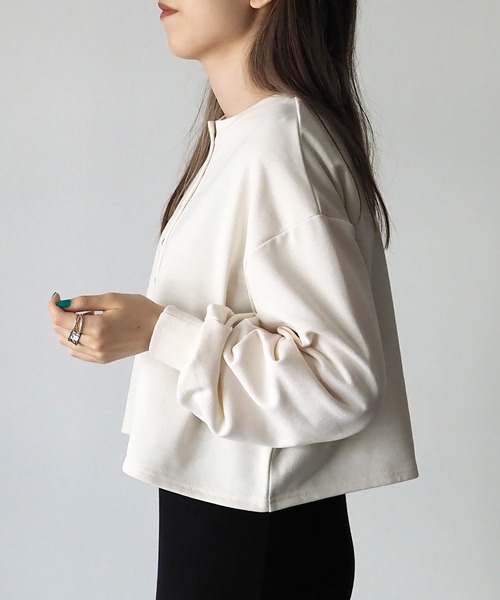 Riberry（リベリー）の「前後2WAY スナップボタンカーディガン（カーディガン/ボレロ・レディース・アイボリー/グリーン/ベージュ/ブラック/オートミール/ネイビー/チャコールグレー・FREE）」の13枚目の写真