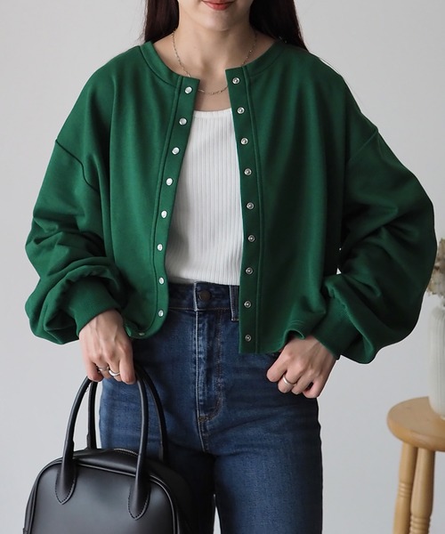 Riberry（リベリー）の「前後2WAY スナップボタンカーディガン（カーディガン/ボレロ・レディース・アイボリー/グリーン/ベージュ/ブラック/オートミール/ネイビー/チャコールグレー・FREE）」の21枚目の写真