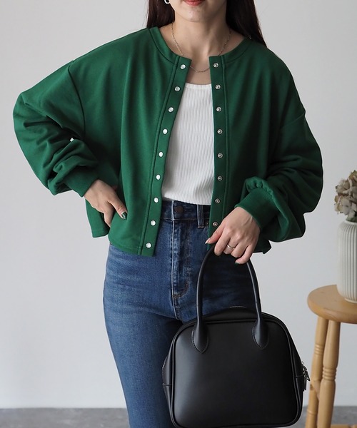 Riberry（リベリー）の「前後2WAY スナップボタンカーディガン（カーディガン/ボレロ・レディース・アイボリー/グリーン/ベージュ/ブラック/オートミール/ネイビー/チャコールグレー・FREE）」の20枚目の写真