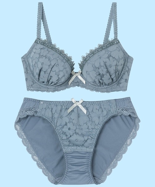 AMPHI（アンフィ）の「【まる胸メイク】ラッセルレース×ケミカルレース（ブラ&ショーツ・レディース・ブラック/グレー/イエロー/モスグリーン/バイオレット/スモークピンク/グレイッシュブルー/クリーム/テラコッタ・B65/B70/C70/D70/B75/C65/C75/D65/D75/E65/E70/E75）」の6枚目の写真