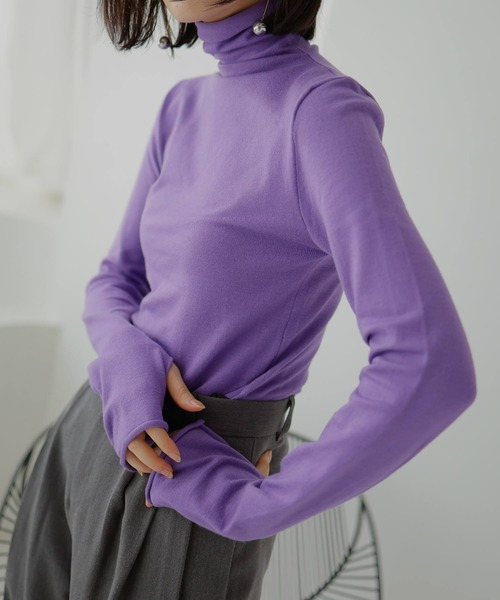 hellam（へラム）の「アームウォーマー袖ハイネックニット（ニット/セーター・レディース・ブラック/パープル/オレンジ/グリーン/アイボリー/その他/杢グレー/レッド/チャコール・FREE）」の6枚目の写真