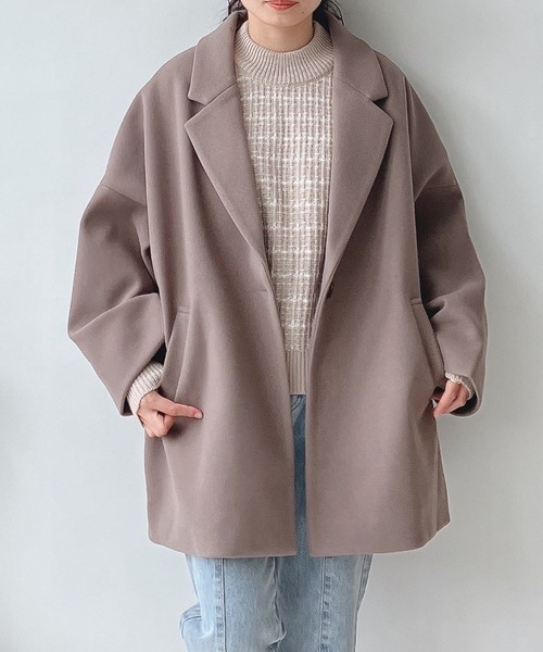 AS KNOW AS plus（アズノゥアズプラス）の「♪ミドルチェスターコート（チェスターコート・レディース・モカ/ラベンダー/アイボリー/ブラック・FREE）」の3枚目の写真