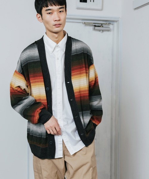 REMI RELIEF（レミレリーフ）の「REMI RELIEF/レミレリーフ ネイティブボーダーカーデ B柄（カーディガン/ボレロ・メンズ・ブラウン系その他/パープル系その他/マルチ・XL/L/M）」の16枚目の写真