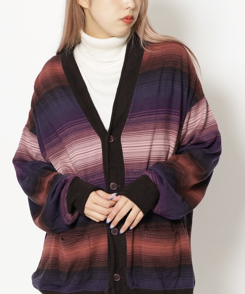 REMI RELIEF（レミレリーフ）の「REMI RELIEF/レミレリーフ ネイティブボーダーカーデ B柄（カーディガン/ボレロ・メンズ・ブラウン系その他/パープル系その他/マルチ・XL/L/M）」の14枚目の写真
