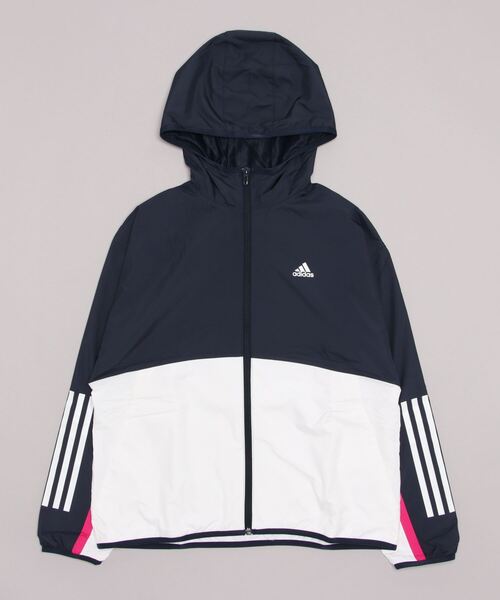 adidas(アディダス)の「アディダス adidas WTEAMウィンドジャケット(ナイロンジャケット・レディース・ブラック×グレー/ピンク/ネイビー・S/L/XL/M)」の2枚目の写真