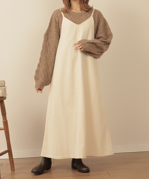 mil(ミル)の「コーデュロイキャミワンピース(ワンピース・レディース・アイボリー/ブラウン・XXS/XS/S)」の3枚目の写真