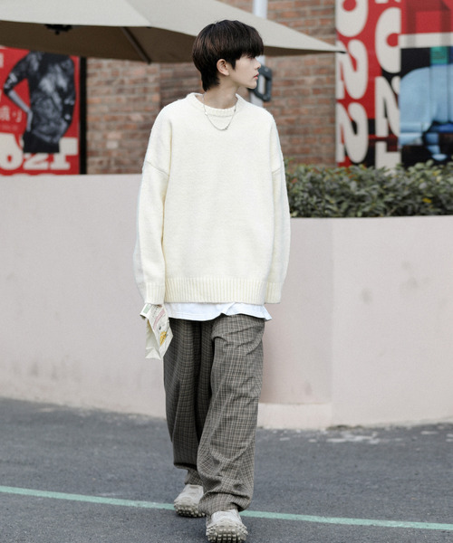 neos（ネオス）の「【neos -addictive design-】ビッグシルエット モヘアライク クルーネック ニット セーター（ニット/セーター・メンズ・ブルー/グレイッシュベージュ/ブラック/ホワイト/モカ・MEDIUM/LARGE）」の7枚目の写真
