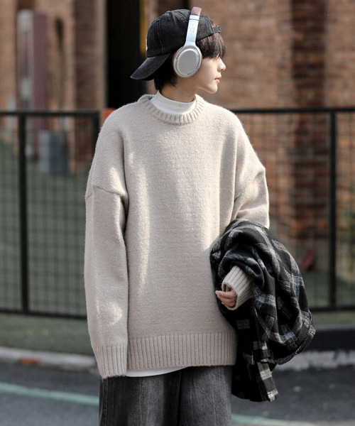 neos（ネオス）の「【neos -addictive design-】ビッグシルエット モヘアライク クルーネック ニット セーター（ニット/セーター・メンズ・ブルー/グレイッシュベージュ/ブラック/ホワイト/モカ・MEDIUM/LARGE）」の16枚目の写真