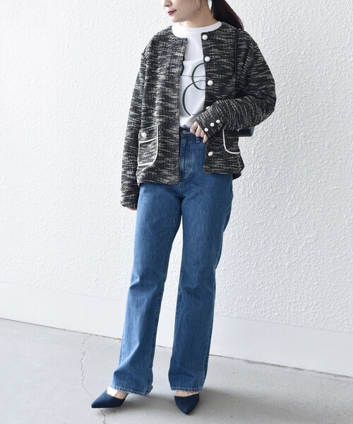 セール】*〈洗濯機可能〉カット ツイード パール モチーフ ボタン ノー