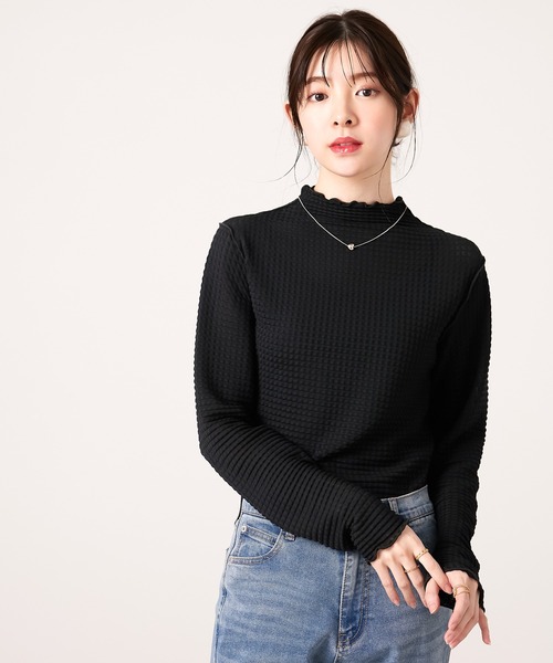 CHAN ME（チャンミ）の「シアーチェックハイネックメロウプルオーバー（Tシャツ/カットソー・レディース・アイボリー/ブラック・MEDIUM/LARGE/X-LARGE）」の4枚目の写真