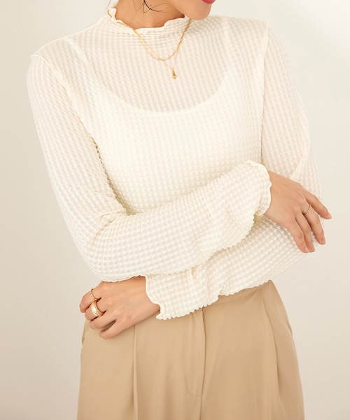 CHAN ME（チャンミ）の「シアーチェックハイネックメロウプルオーバー（Tシャツ/カットソー・レディース・アイボリー/ブラック・MEDIUM/LARGE/X-LARGE）」の8枚目の写真