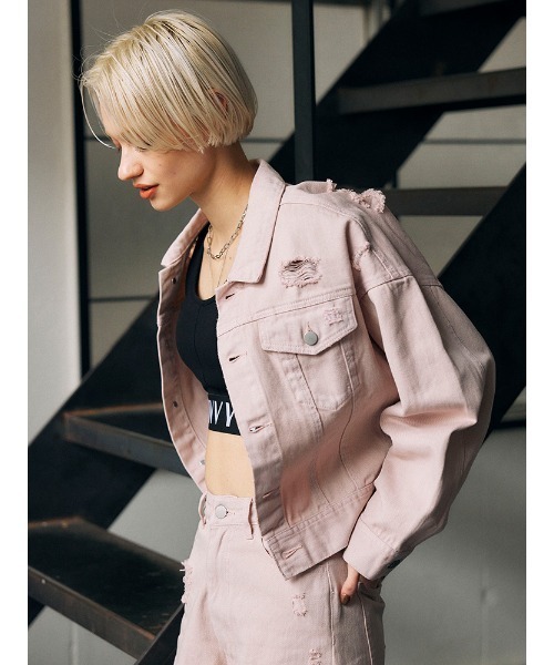 ENVYM（アンビー）の「ダメージCOLORドルマンJK（その他アウター・レディース・ピンク/ホワイト/ブラック・FREE）」の3枚目の写真