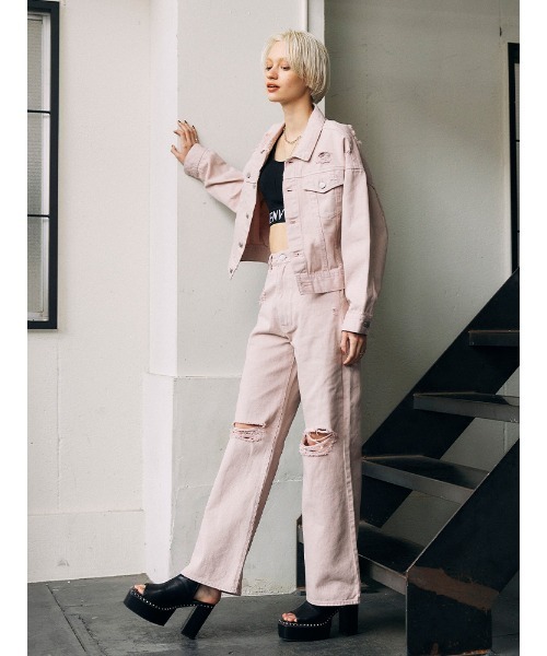 ENVYM（アンビー）の「ダメージCOLORドルマンJK（その他アウター・レディース・ピンク/ホワイト/ブラック・FREE）」の5枚目の写真