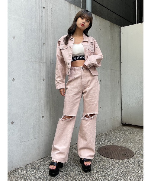 ENVYM（アンビー）の「ダメージCOLORドルマンJK（その他アウター・レディース・ピンク/ホワイト/ブラック・FREE）」の9枚目の写真