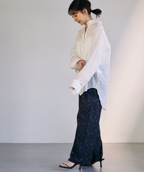 BABYLONE(バビロン)の「シアーラミーシャツ(シャツ/ブラウス・レディース・ホワイト/ブラウン/チャコールグレー・フリー)」の8枚目の写真