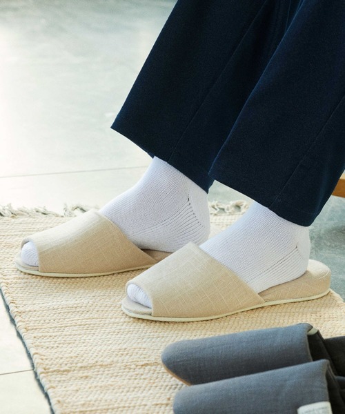 B324♡B393♡B251♡B048 セール】リネン混オープントゥスリッパ / 186701（ルーム
