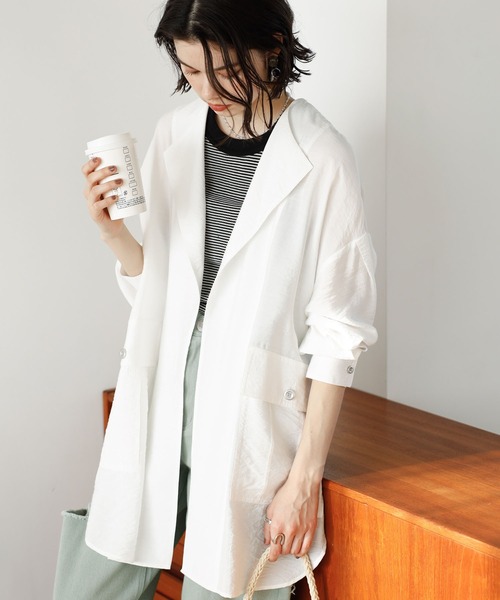 GeeRA（ジーラ）の「ビッグシルエットシャツジャケット（テーラードジャケット・レディース・オフホワイト/ブルー・MEDIUM/LARGE）」の3枚目の写真